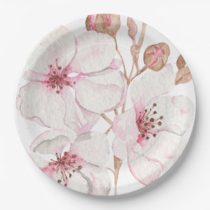Hand Illustrated Cherry blossom Paper Plates
