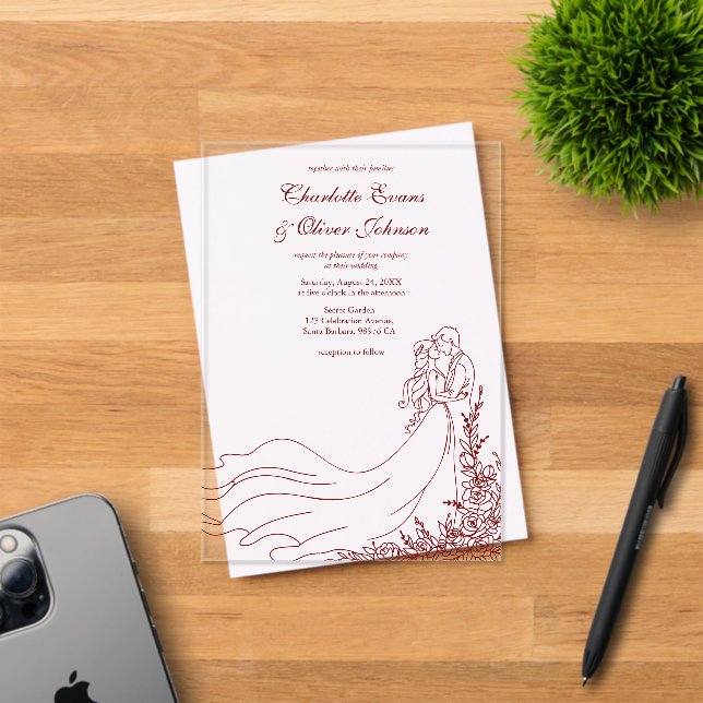 Hand Illustrated Couple Rustic Wedding Acrylic Invitations (Insitu (Invitation Card))