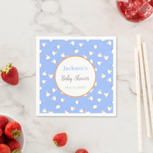 Hand Illustrated Cute Ducks Blue Baby Shower Napkins