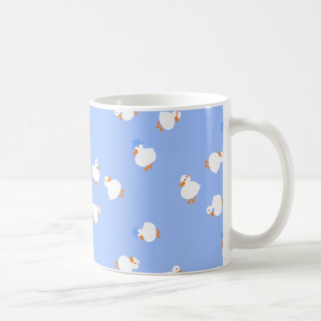Hand Illustrated Cute Ducks Blue Coffee Mug (Right)