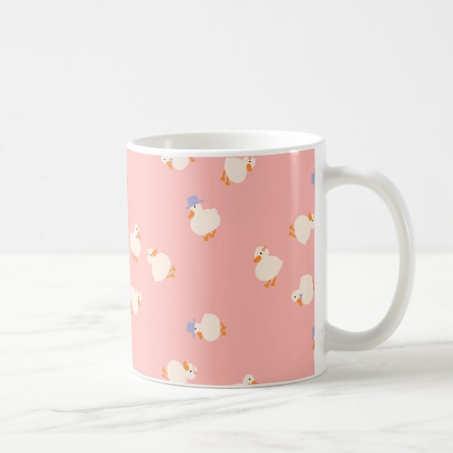 Hand Illustrated Cute Ducks Pink Coffee Mug (Right)