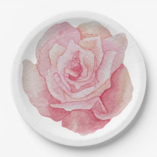Hand Illustrated Delicate Pink Rose Paper Plates