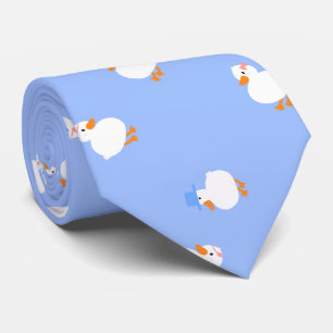 Hand Illustrated Ducks Design Fun Blue Neck Tie