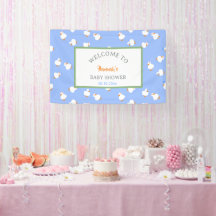Hand Illustrated Ducks In Blue Baby Shower Party