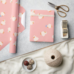 Hand Illustrated Ducks Kids Pink Baby Shower Wrapping Paper