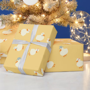 Hand Illustrated Ducks Kids Yellow Baby Shower Wrapping Paper