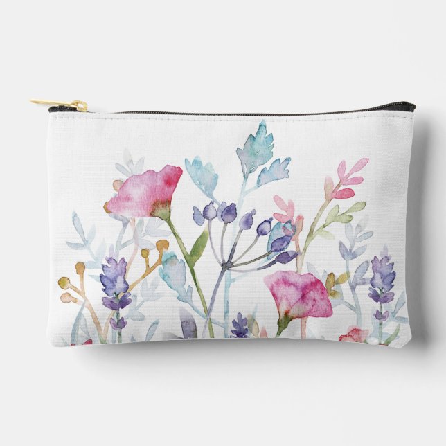 Hand Illustrated Floral Accessory Pouch (Front)