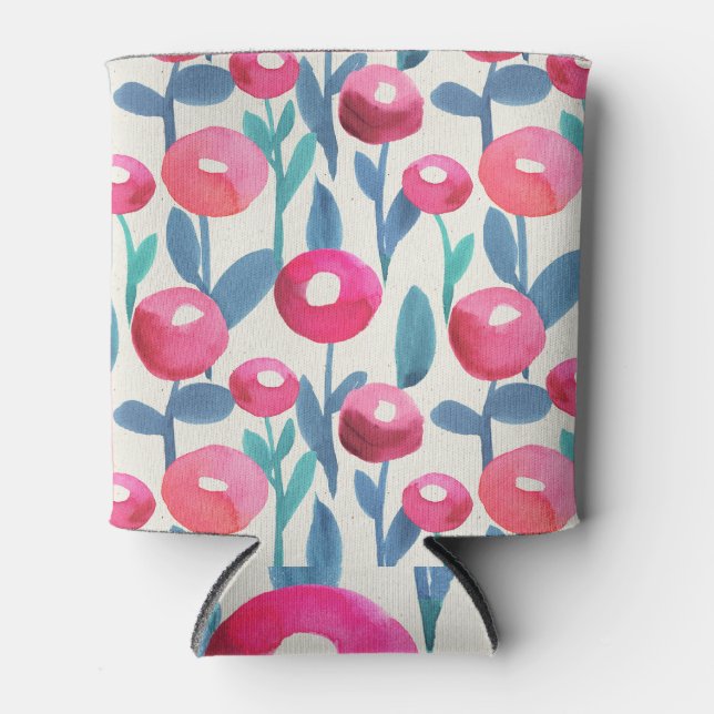 Hand-illustrated florals: watercolor texture. can cooler (Front)