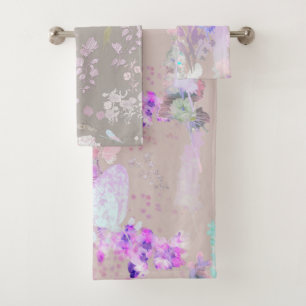 Hand Illustrated Flowers Print Wash Bath Towel S