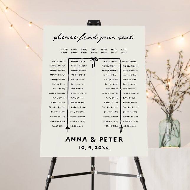Hand-illustrated Horseshoe Wedding Seating Chart Foam Board (In Situ (Stand))