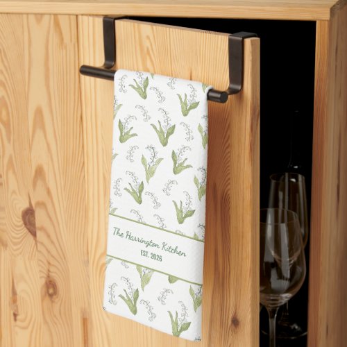 Hand-Illustrated Lily of the Valley Elegant Floral Kitchen Towel