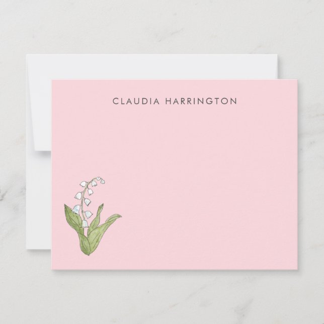 Hand-Illustrated Lily of the Valley Pink Floral Note Card (Front)
