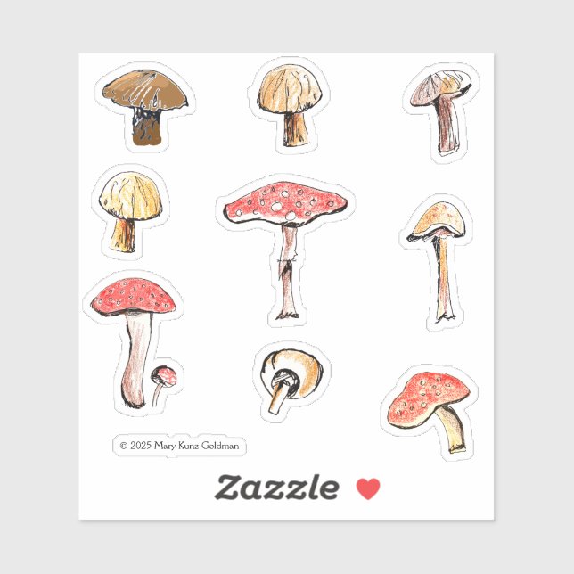 Hand-Illustrated Mushrooms Whimsical Woodland Sticker (Sheet)
