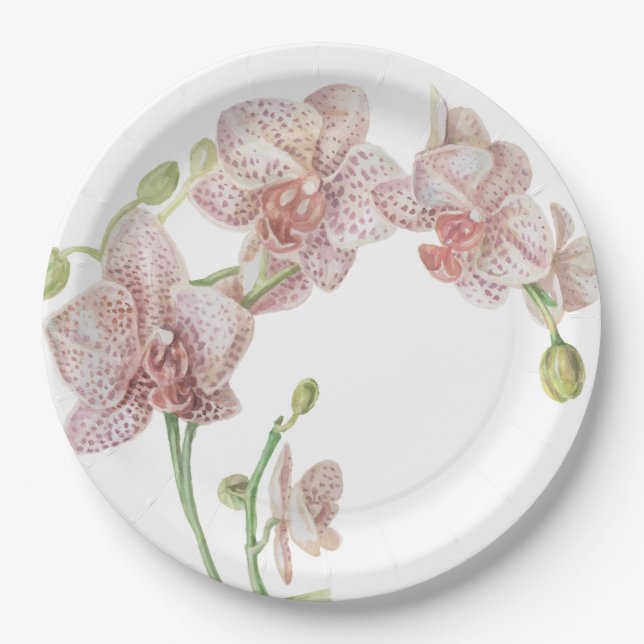 Hand Illustrated Orchid Paper Plates (Front)