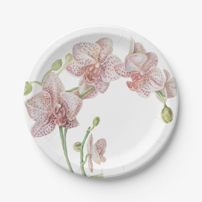 Hand Illustrated Orchid Paper Plates (Front)