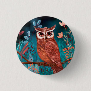 Hand-illustrated owl by the artist - Boho Nature Button