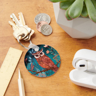 Hand-illustrated owl by the artist - Boho Nature Keychain