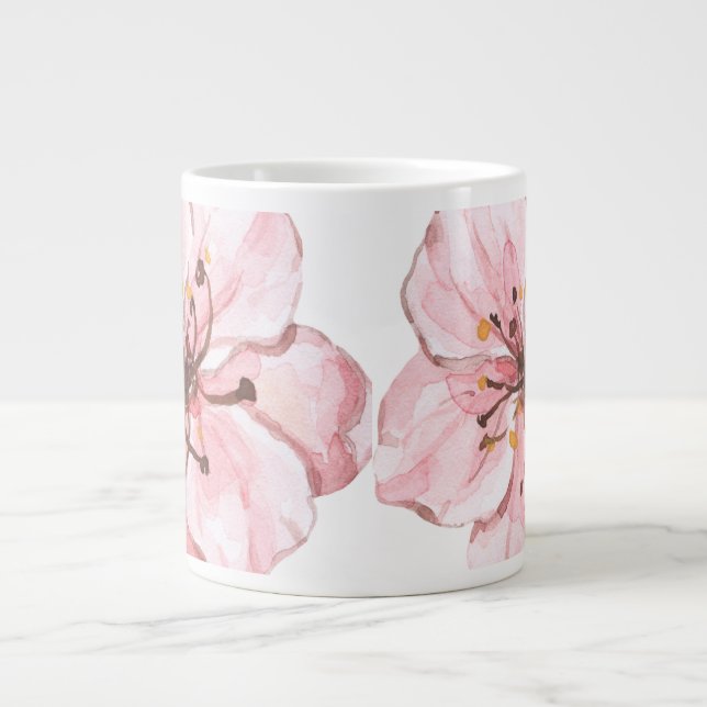 Hand Illustrated Pink Cherry Blossom  Giant Coffee Mug (Front)