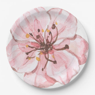 Hand Illustrated Pink Cherry Blossom Paper Plates