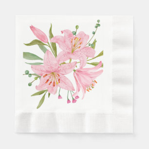 Hand illustrated Pink Oriental Lily's  Napkins