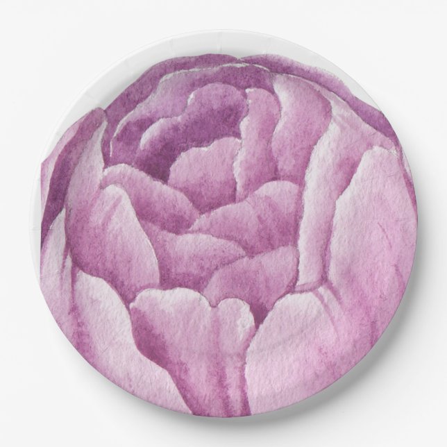Hand Illustrated Pink Peony  Paper Plates (Front)