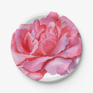 Hand Illustrated Pink Peony  Paper Plates