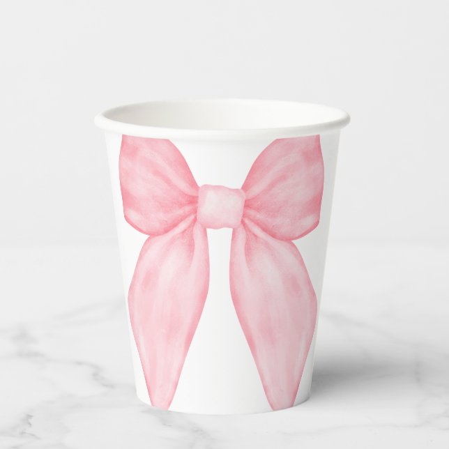 Hand Illustrated Pink Ribbon Bow  Paper Cups (Front)