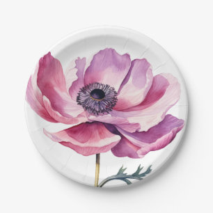 Hand Illustrated Pink Wild Flower  Paper Plates