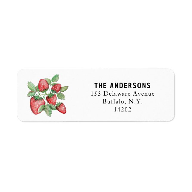 Hand-Illustrated Red Strawberries Elegant Address  Label (Front)