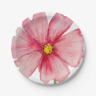Hand Illustrated Red Wild Flower Paper Plates