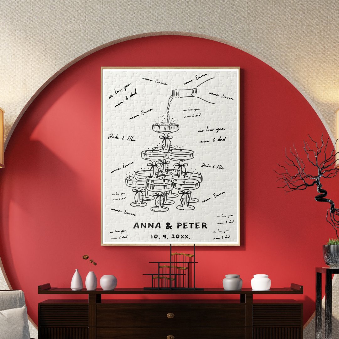 Hand-illustrated Unique Guestbook Sign Puzzle
