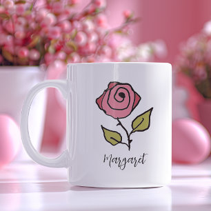 Hand-Illustrated Valentine's Day Romantic Red Rose Coffee Mug