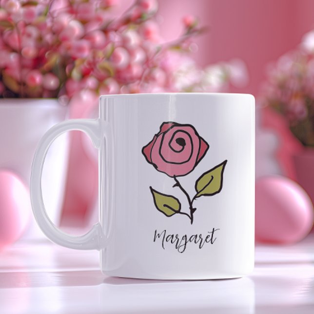 Hand-Illustrated Valentine's Day Romantic Red Rose Coffee Mug (Hand-illustrated and unique, our rose mug is lovely for Mother's Day, Easter, and June birthdays.)