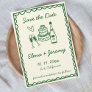 Hand Illustrated Vintage Colorful Green Wedding Save The Date