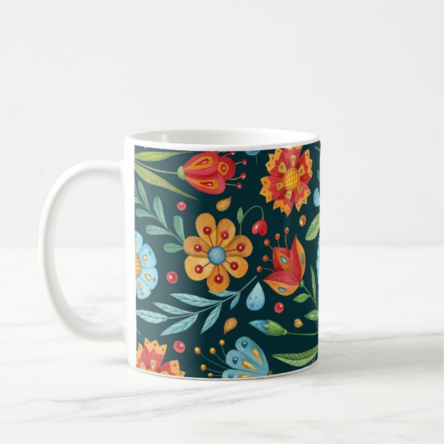 Hand-Illustrated Watercolor Flower Pattern Coffee Mug (Left)