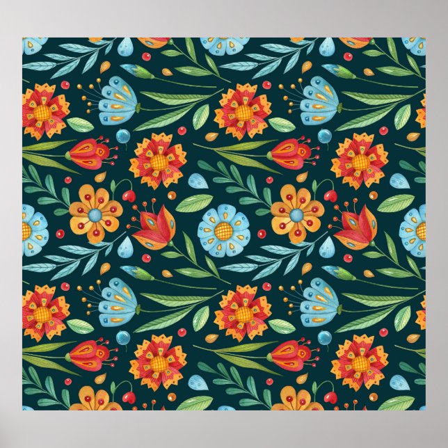 Hand-Illustrated Watercolor Flower Pattern Poster (Front)