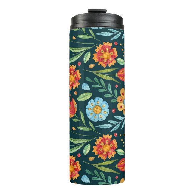Hand-Illustrated Watercolor Flower Pattern Thermal Tumbler (Front)