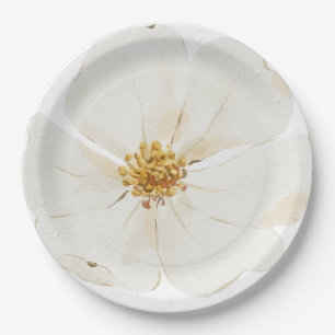 Hand Illustrated White Peony  Paper Plates