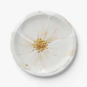 Hand Illustrated White Peony Paper Plates