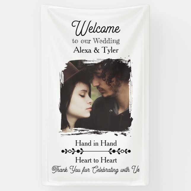 Hand in Hand, Heart to Heart | Photo Wedding Banner (Vertical)