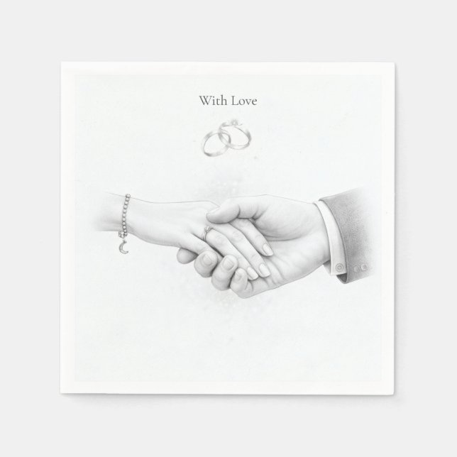 Hand in Hand Romantic Minimalist Wedding Napkins (Front)
