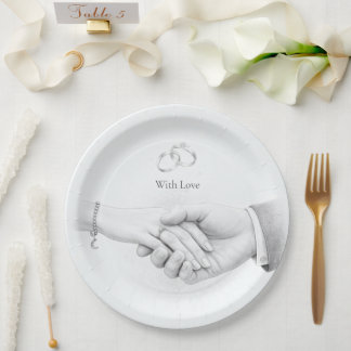 Hand in Hand Romantic Minimalist Wedding Paper Plates