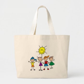 Hand In Hand Stick Figure Kids Tshirts And Gifts Large Tote Bag by stick_figures at Zazzle