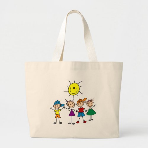 Hand in Hand Stick Figure Kids Tshirts and Gifts Large Tote Bag