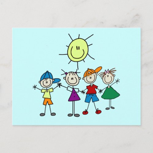 Hand in Hand Stick Figure Kids Tshirts and Gifts Postcard
