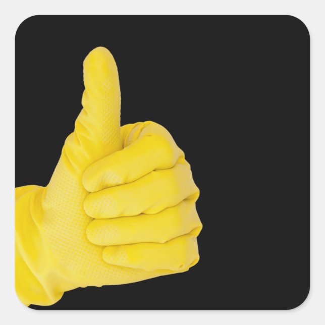 Hand in yellow latex glove square sticker (Front)