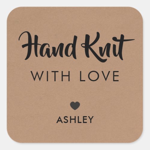 Hand Knit with Love Handmade Gift Tag Kraft Square Sticker