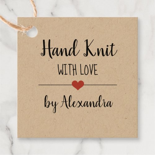 Hand Knit with love kraft script custom    Favor Tags