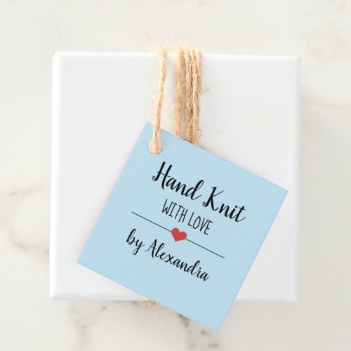 Hand Knit with love light blue script custom     Favor Tags