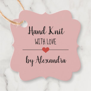 Hand Knit with love white script  Favor Tags